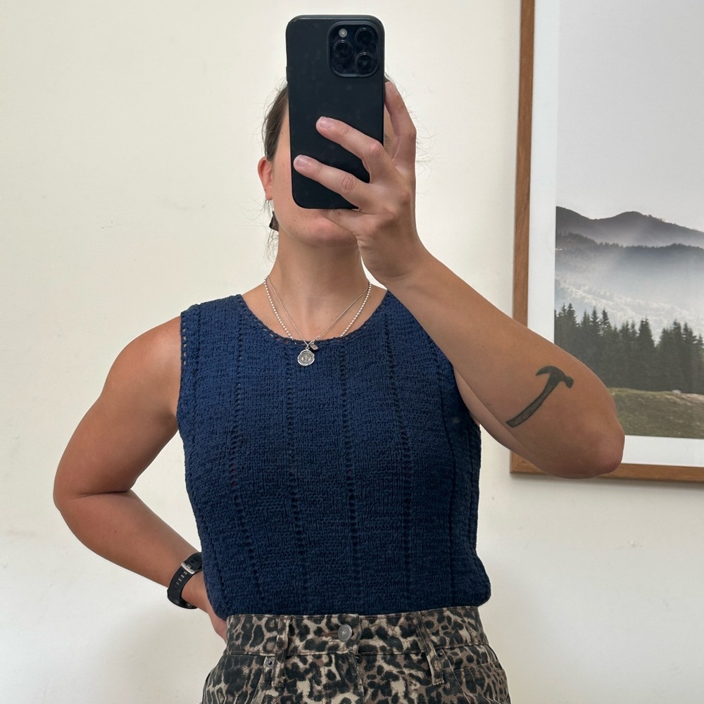 Navy Blue Sleeveless Knit Top